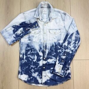 American Eagle Bleached Denim‎ Snap Shirt XS Tie Dye Acid Wash Western Style